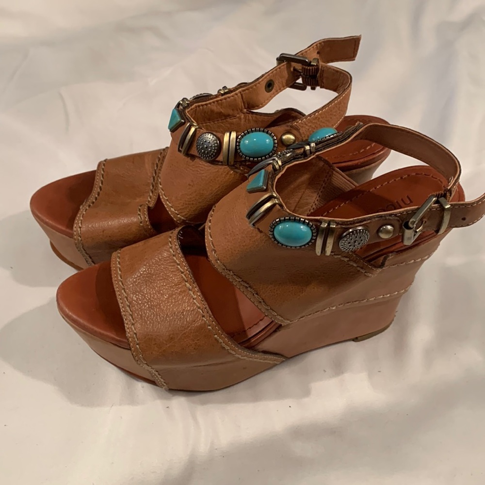 Nicole Leather & Turquoise Wedges